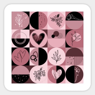 repeating geometry pattern, squares and circles, ornaments, black pink color tones Sticker